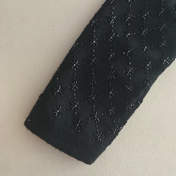 Vintage 90s Ann Taylor Beaded Cardigan V-neck Merino Wool Black Bugle Beads - Picture 12 of 15